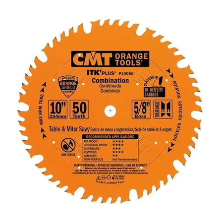 Cmt ITK Plus Combination Saw Blade, 10 x 50 Teeth, 1FTG+ 4ATB Teeth with Shear with 5/8-Inch bore P10050